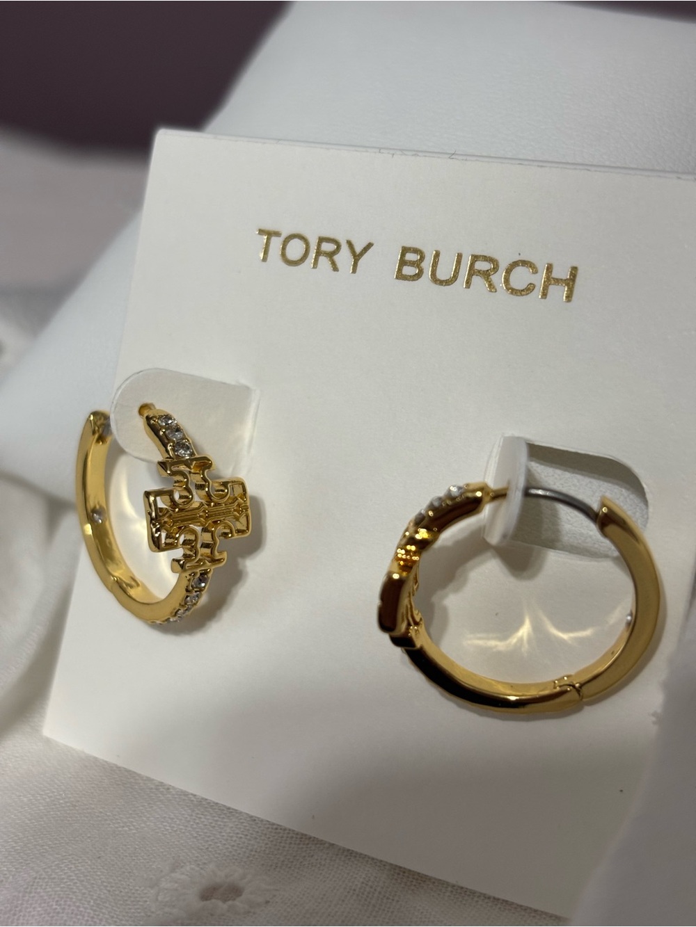 Tory Burch Gold Logo Hoop Earrings